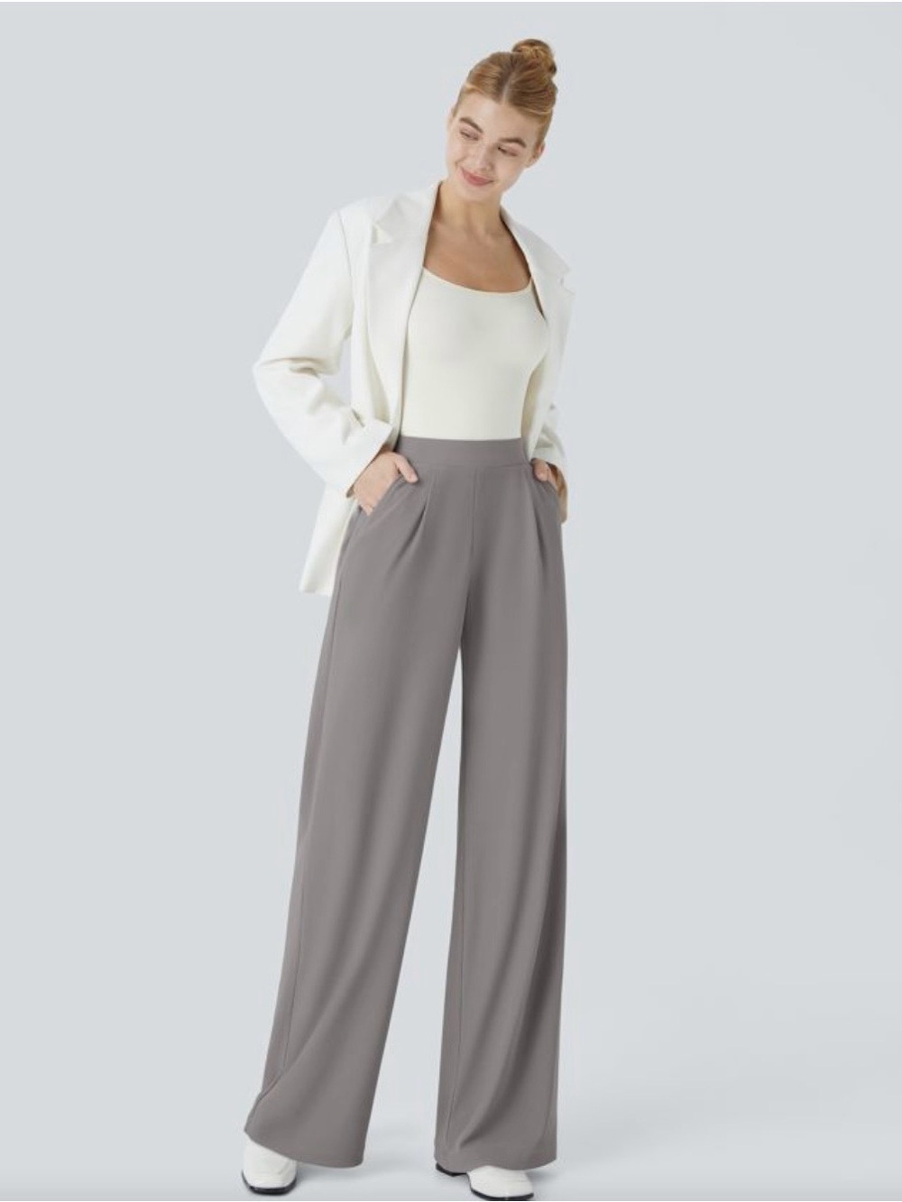 Halara-High Waisted Body Sculpt Waist-Slimming Wide Leg Pants M Petite-NWT